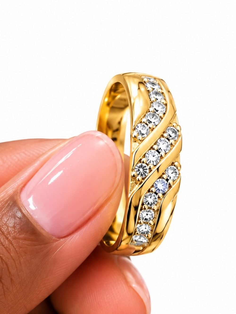 Gold Crystal-Embellished Twisted Band Women's Ring